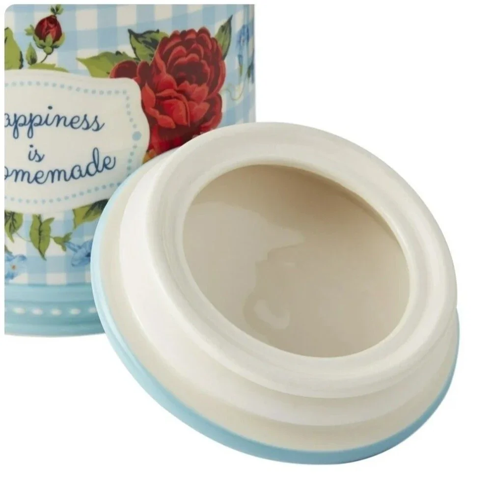 Pioneer Woman Cookie Jar Happiness Is Homemade Embossed Stoneware Floral Gingham